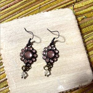 165.  Hand-Crafted Unique Repurposed Elegant Pink Crystal Dangle Earrings